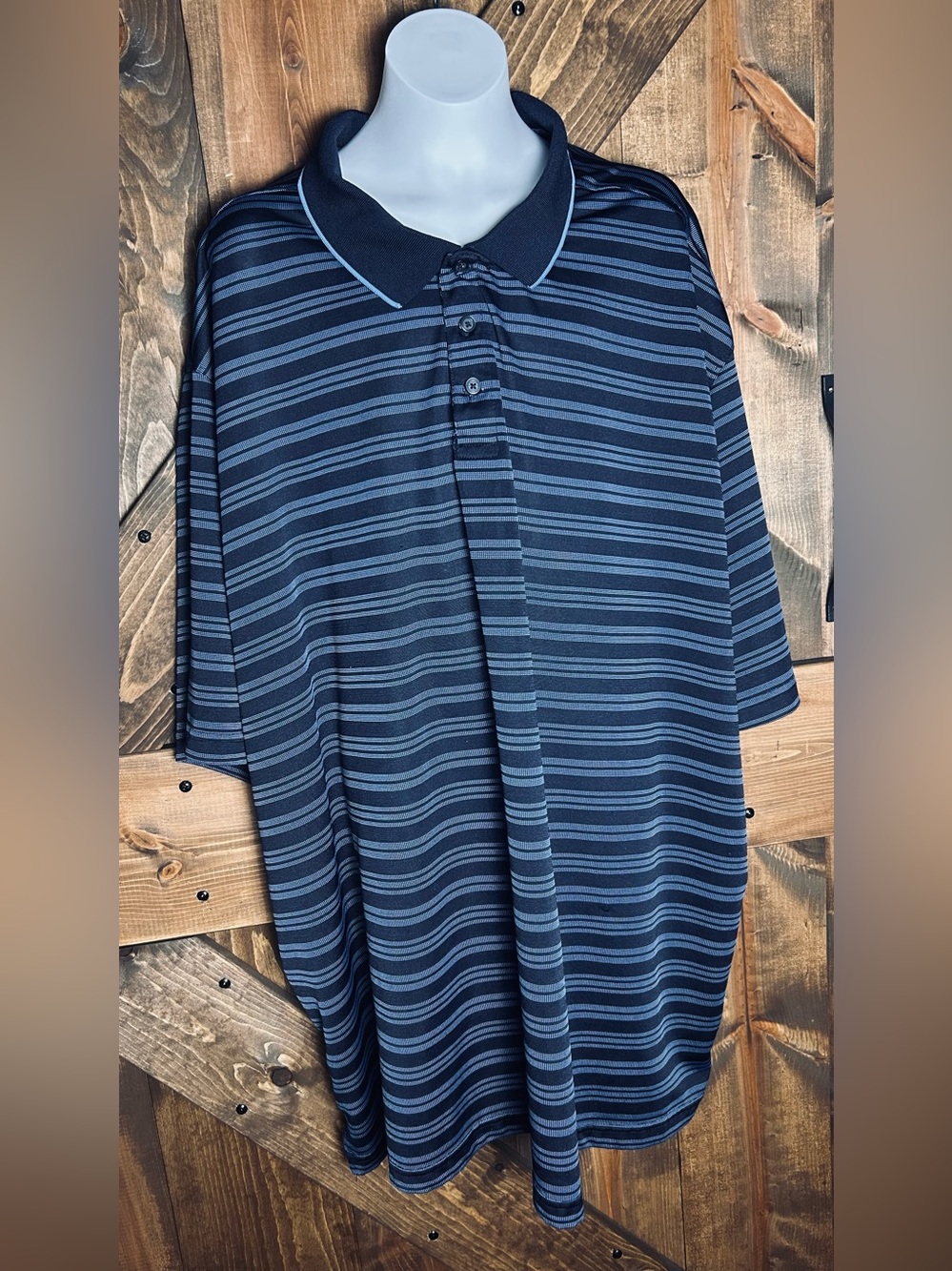 David Taylor Navy and Light Blue Striped Polo